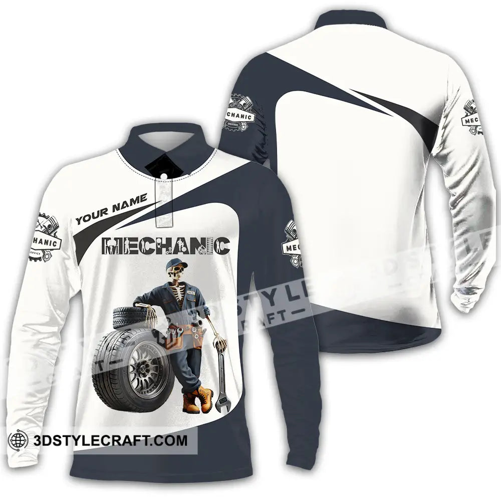 Unisex Shirt - Custom Text Mechanic Long Sleeve Polo / S T-Shirt