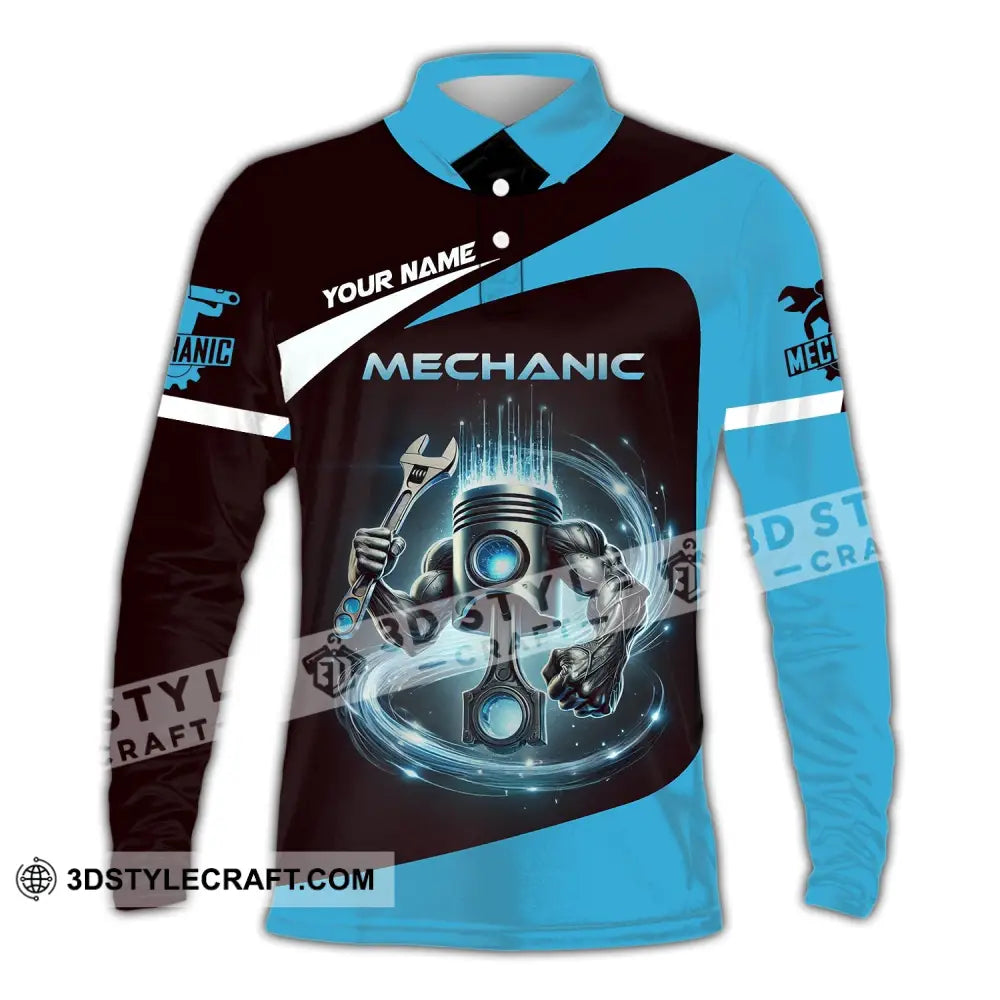 Unisex Shirt - Custom Text Mechanic Long Sleeve Polo / S T-Shirt