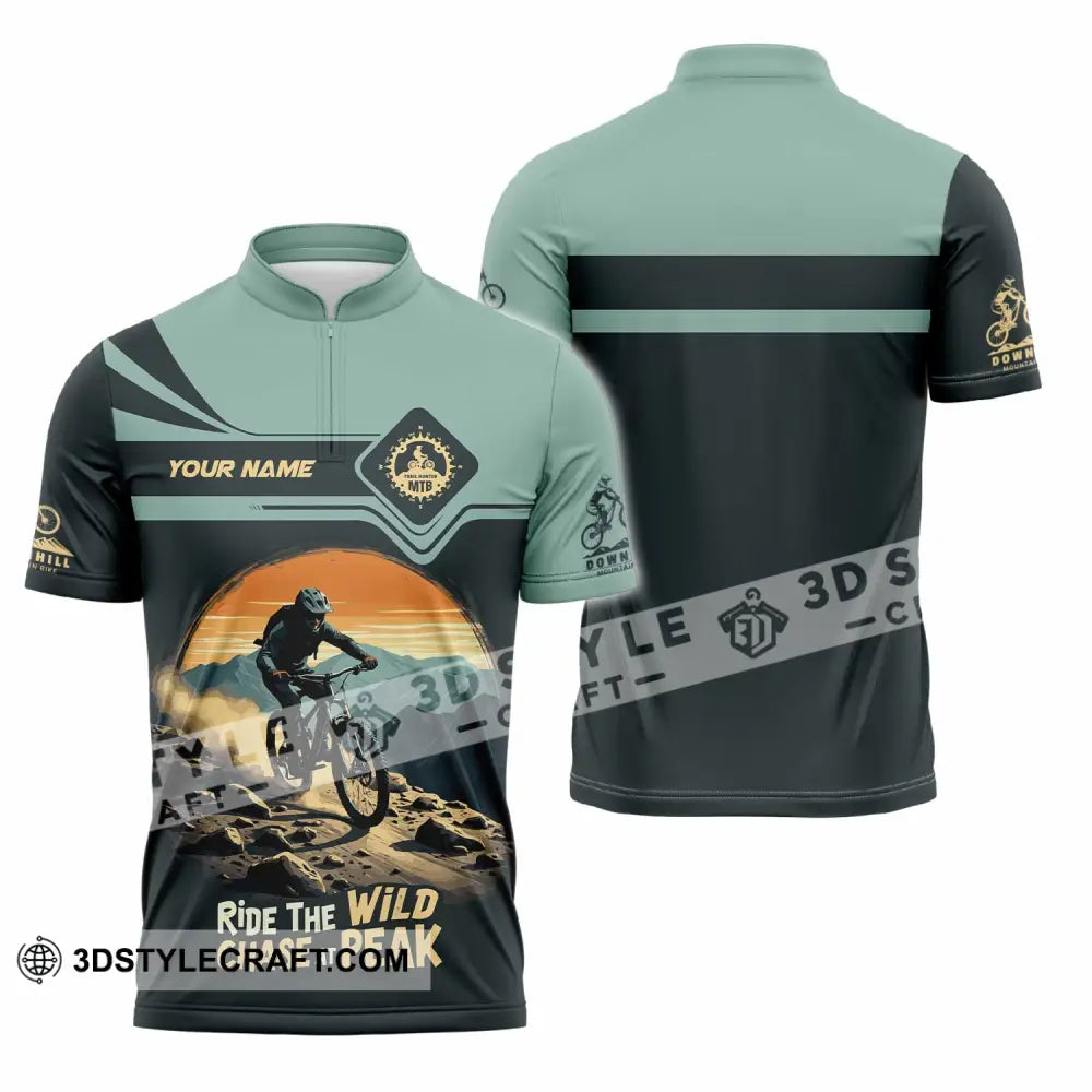 Unisex Shirt - Custom Text Shirt Mountain Bike Ride The Wind Zipper Polo Shirt / S T-shirt
