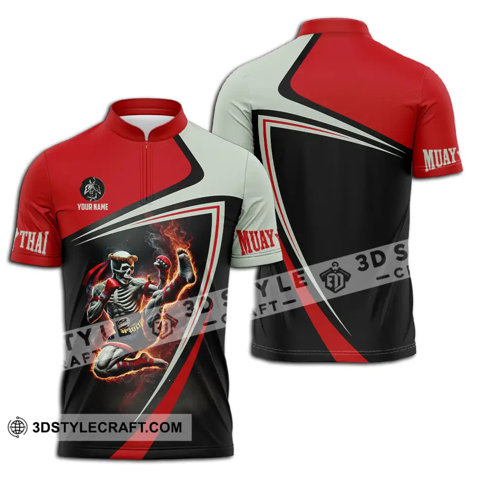 Unisex Shirt - Custom Text Muay Thai Zipper Polo / S T-Shirt