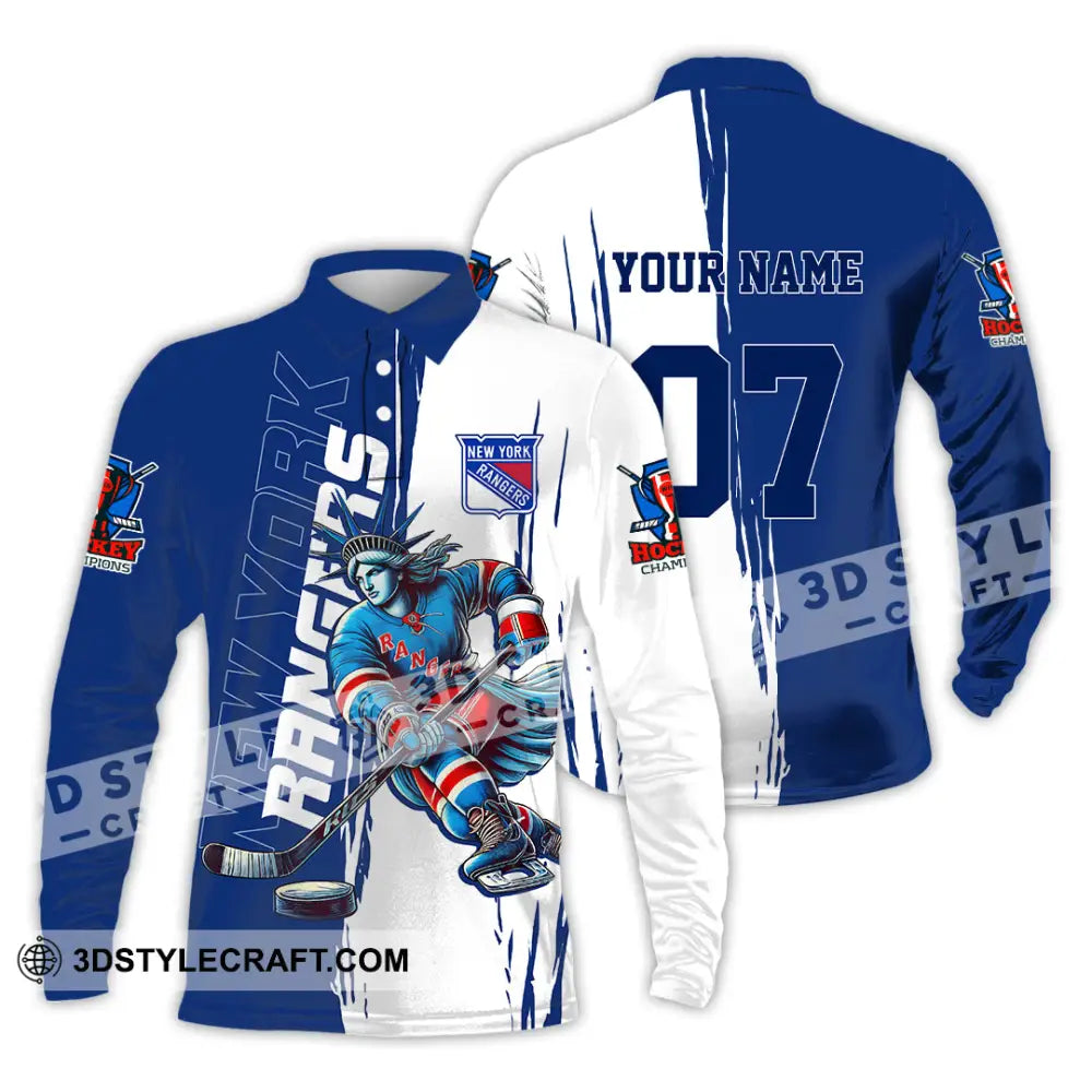 Unisex Shirt - Custom Text Shirt New York Rangers Shirt Long Sleeve Polo / S T-shirt