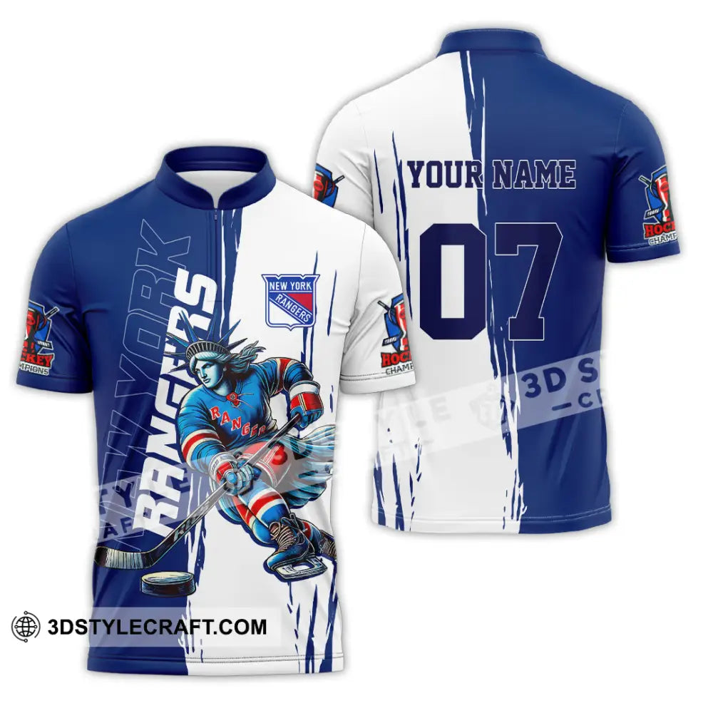 Unisex Shirt - Custom Text Shirt New York Rangers Shirt Zipper Polo Shirt / S T-shirt