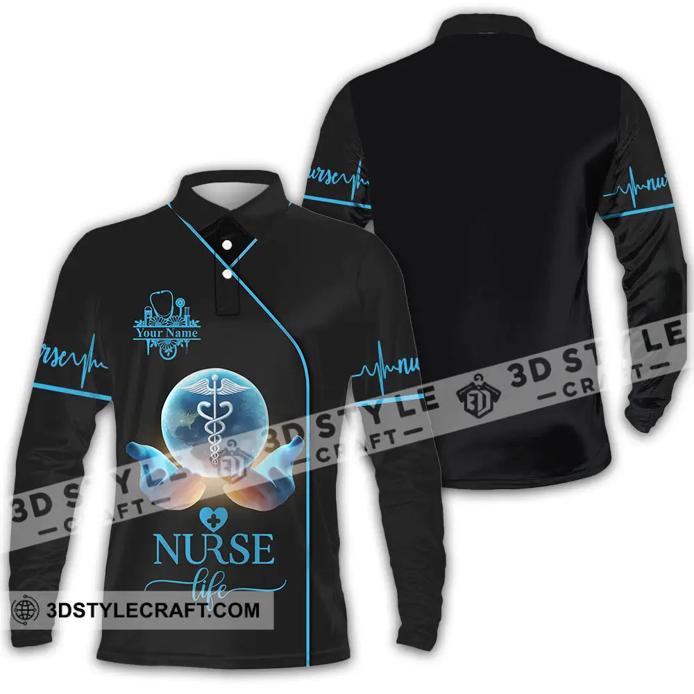 Unisex Shirt - Custom Text Nursing Shirt Nurse Life Long Sleeve Polo / S T-shirt