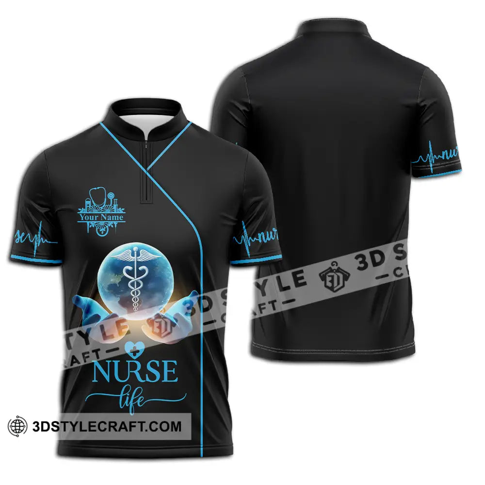 Unisex Shirt - Custom Text Nursing Shirt Nurse Life Zipper Polo Shirt / S T-shirt