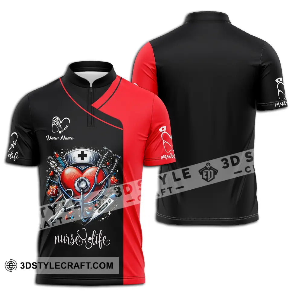 Unisex Shirt - Custom Text Nursing Shirt Nurse Life Zipper Polo Shirt / S T-shirt