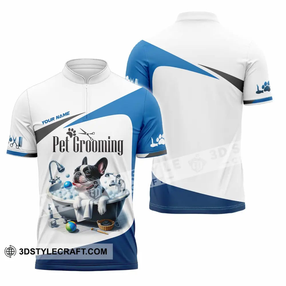 Unisex Shirt - Custom Text Shirt Pet Grooming Shirt Zipper Polo Shirt / S T-shirt
