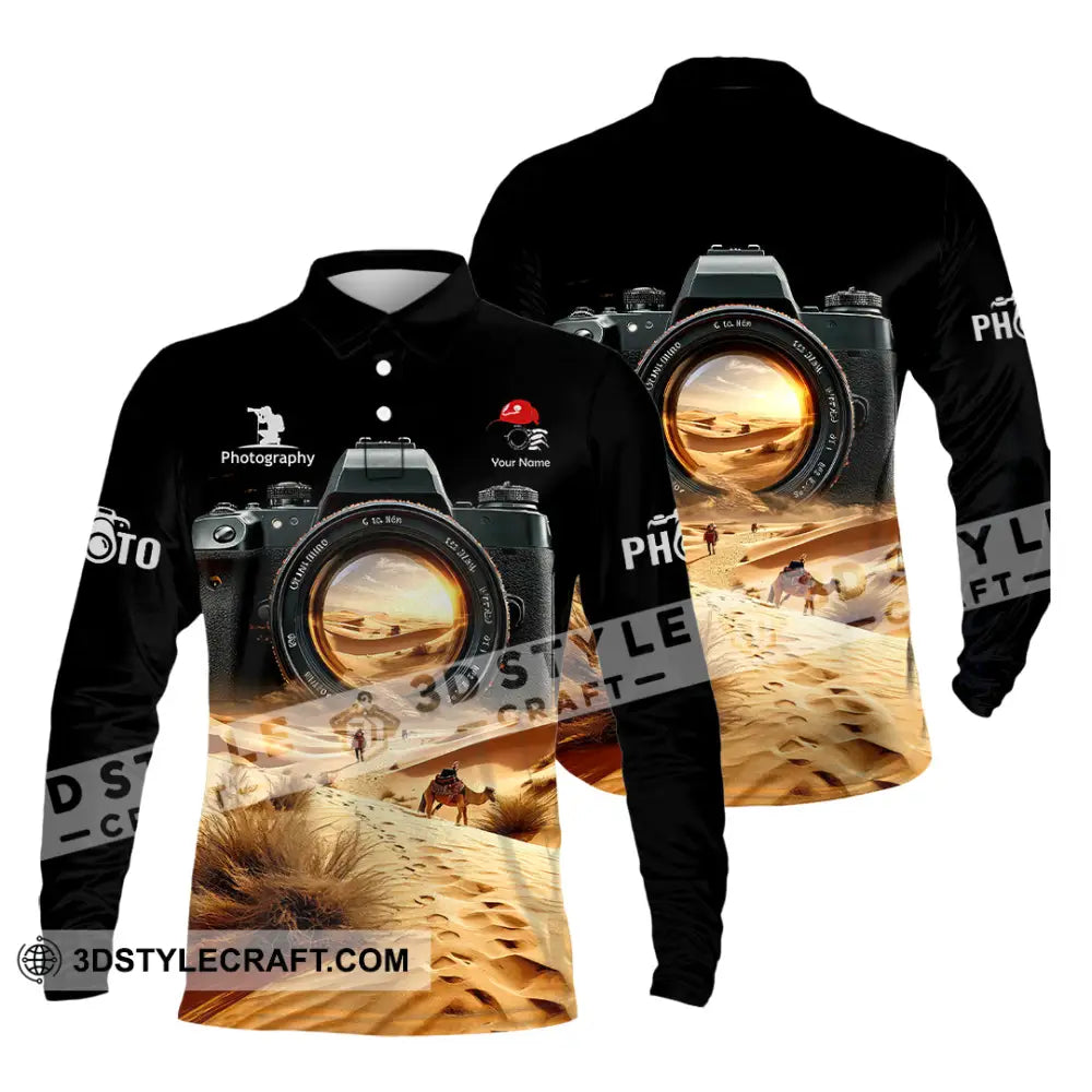 Unisex Shirt - Custom Text Shirt Photographer Shirt Long Sleeve Polo / S T-shirt