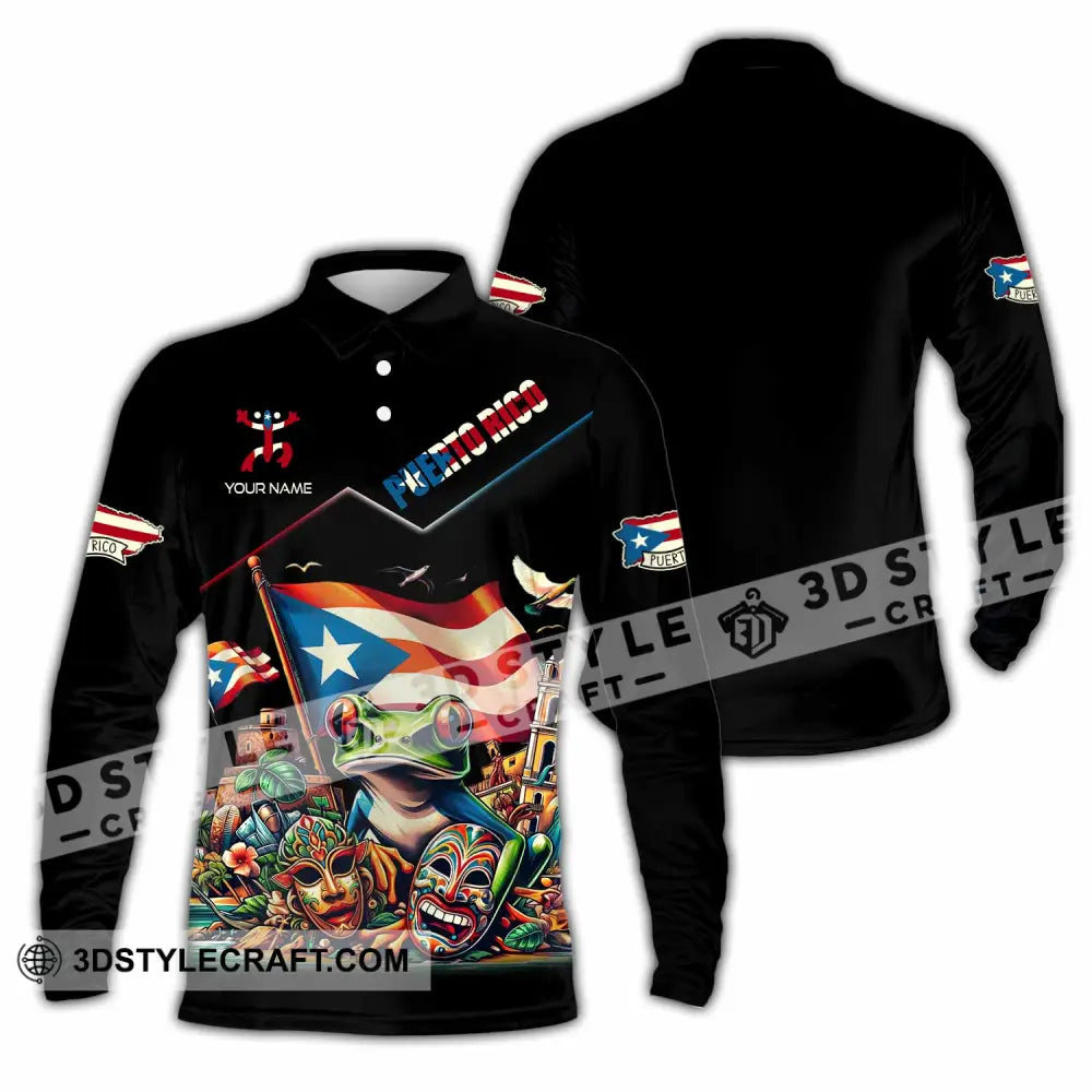 Unisex Shirt - Custom Text Shirt Puerto Rico Shirt Long Sleeve Polo / S T-shirt