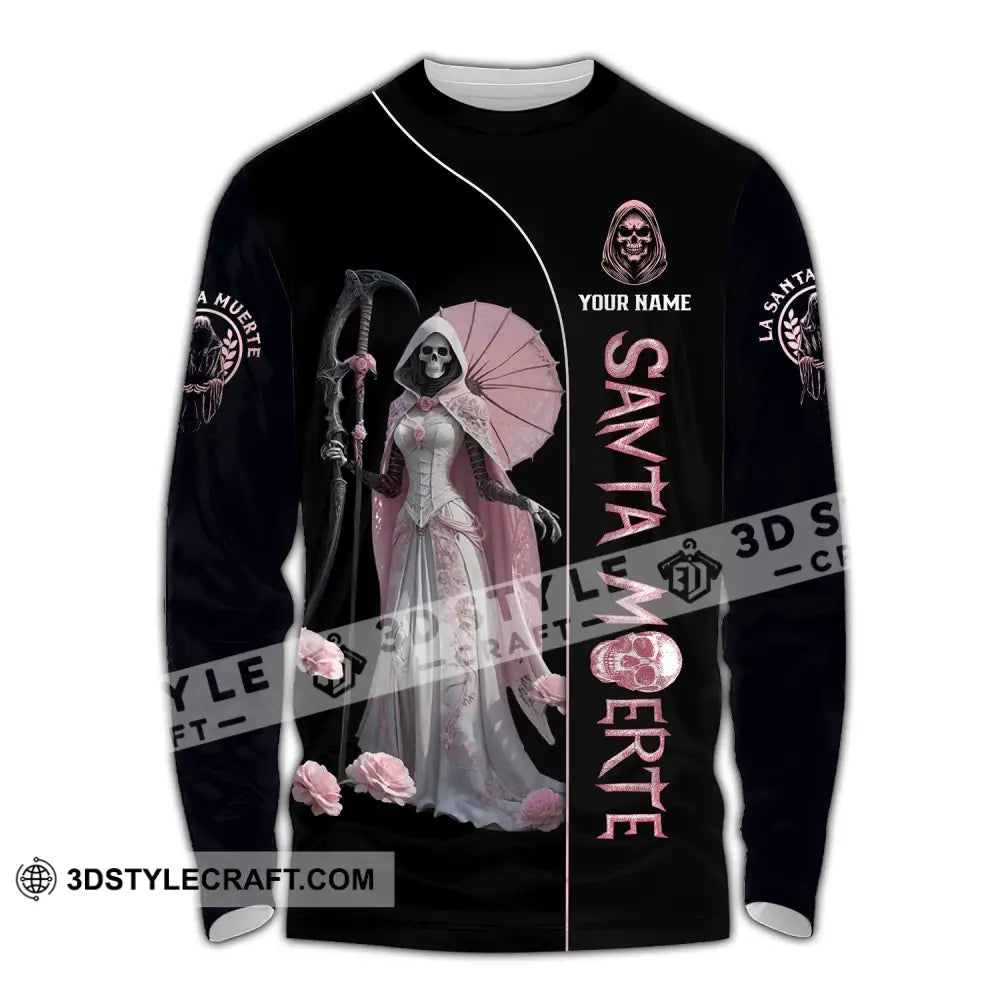 Unisex Shirt - Custom Text Santa Muerte Long Sleeve / S T-Shirt
