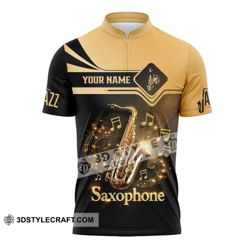 Unisex Shirt - Custom Text Saxophone Zipper Polo / S T-Shirt