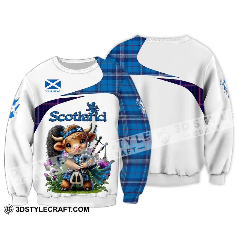 Unisex Shirt - Custom Text Shirt Scotland Highland Cow With Bagpipes Shirt Long Sleeve / S T-shirt
