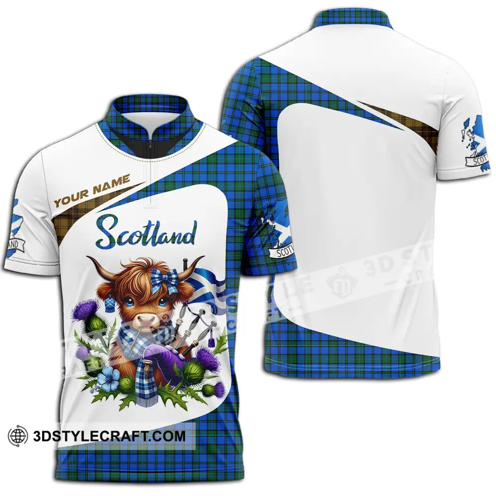 Unisex Shirt - Custom Text Shirt Scotland Highland Cow Shirt Zipper Polo Shirt / S T-shirt