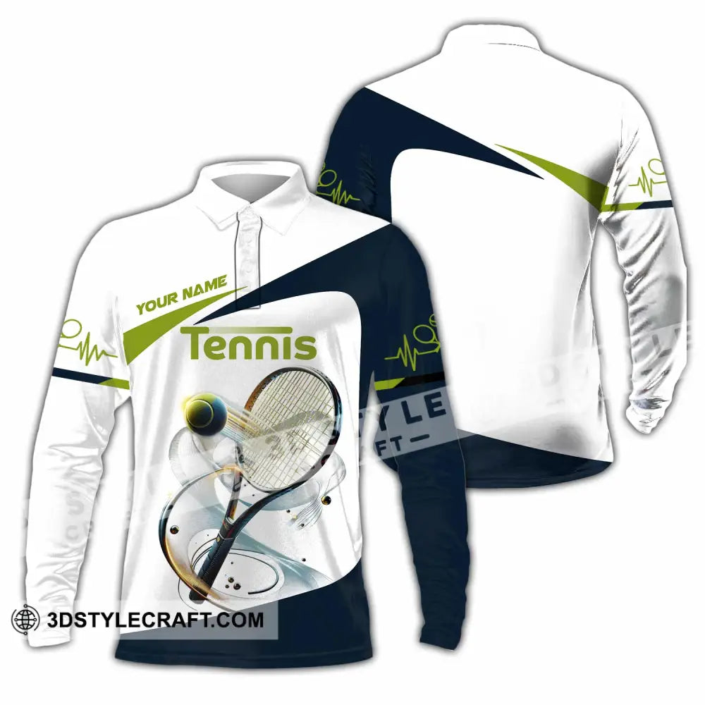 Unisex Shirt - Custom Text Tennis Player Long Sleeve Polo / S T-Shirt