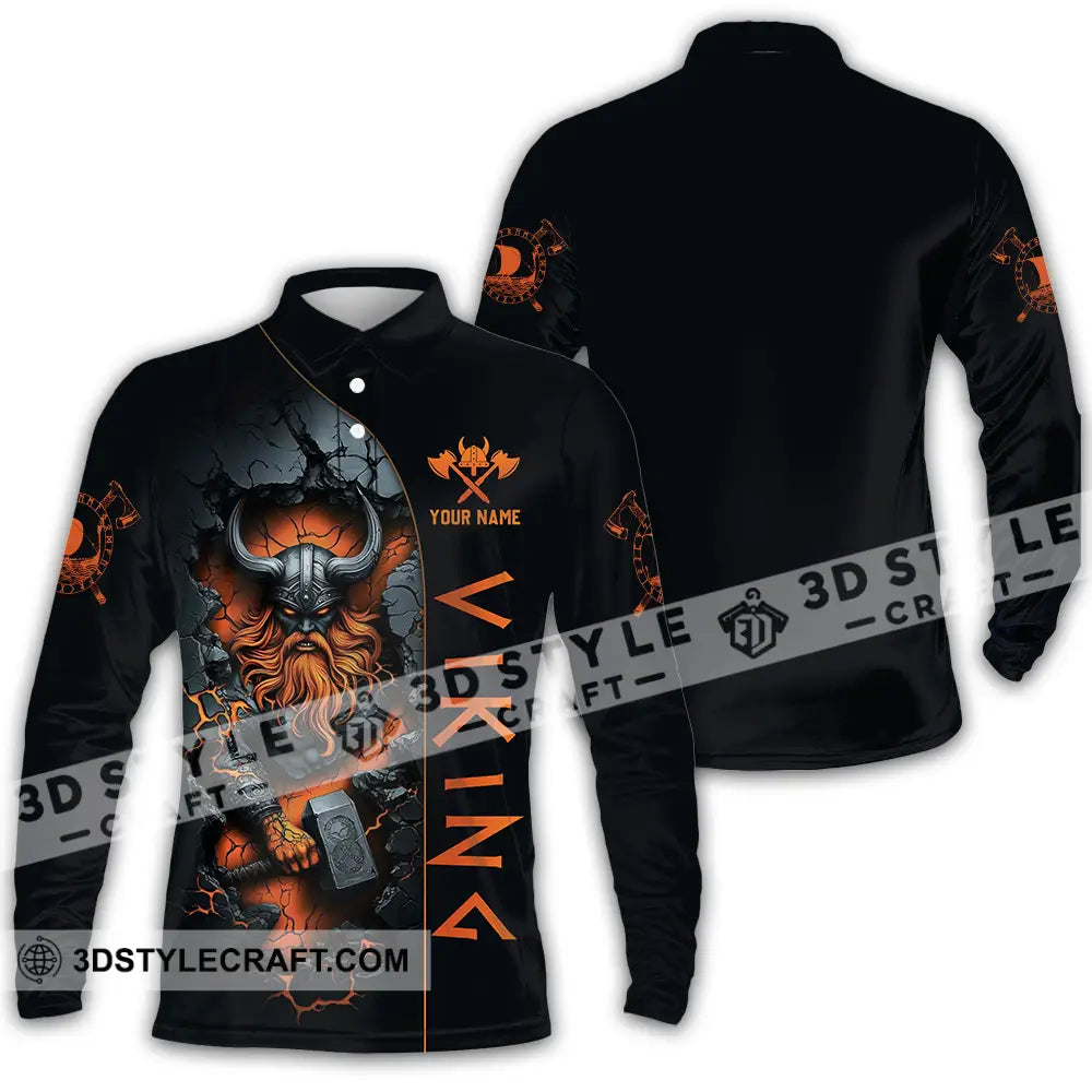Unisex Shirt - Custom Text Viking Long Sleeve Polo / S T-Shirt