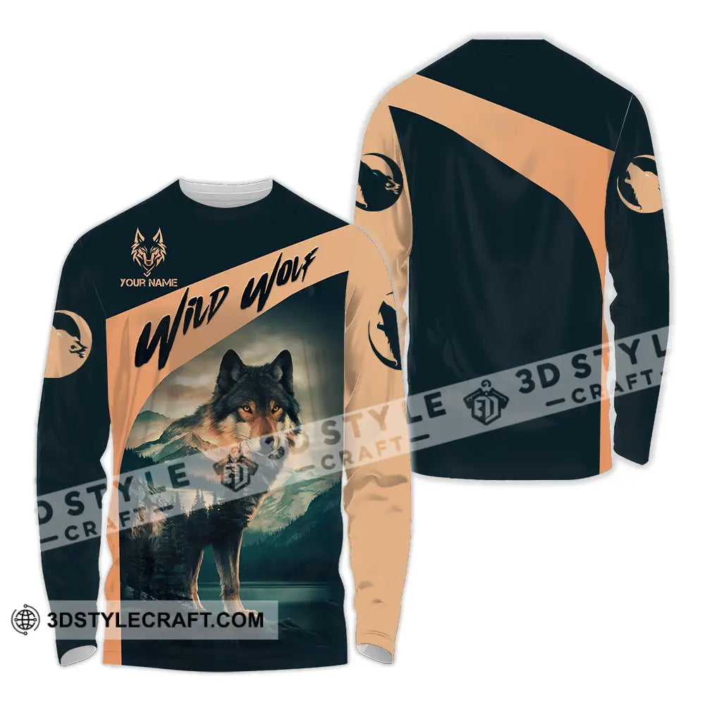 Unisex Shirt - Custom Text Wild Wolf Long Sleeve / S T-Shirt