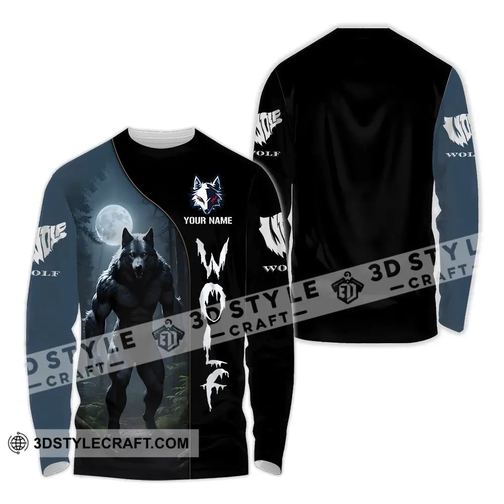 Unisex Shirt - Custom Text Wolf Long Sleeve / S T-Shirt