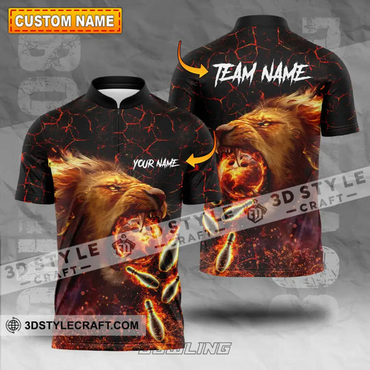 Unisex Shirt - Custom Texts Fire Lion Bowling Sport Shirt For Player style option 1