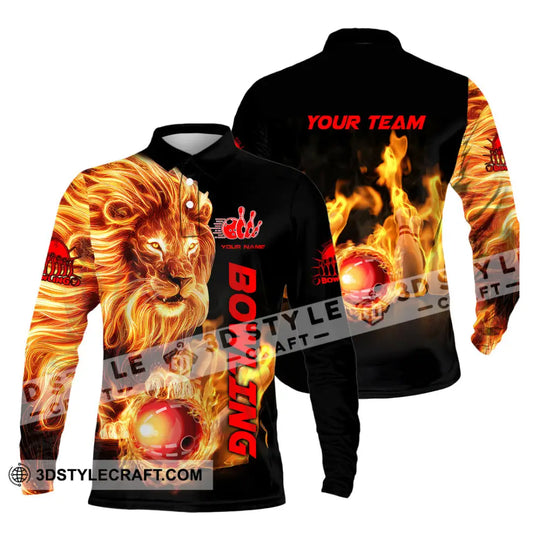 Unisex Shirt - Custom Texts Fire Lion Bowling Sport Shirt style option 3