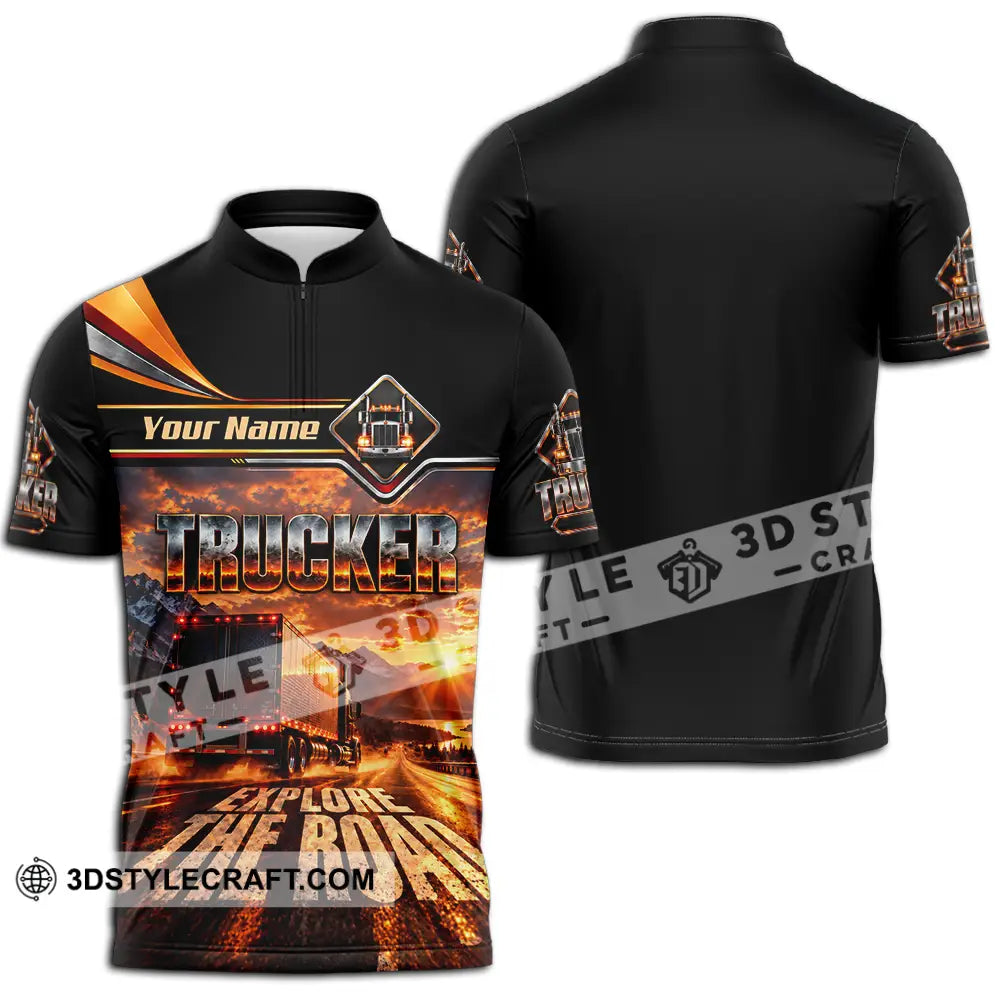 Unisex Shirt - Custom Trucker Explore The Road Shirt - Zipper Polo Shirt / S - T-shirt