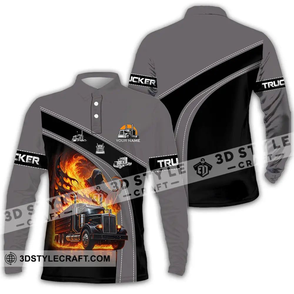 Unisex Shirt - Custom Trucker Keep On Trucking 3D Shirt Long Sleeve Polo / S T-shirt