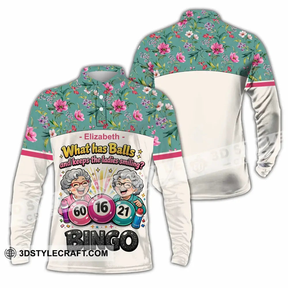 Unisex Shirt - Custom What Has Balls And Keeps The Ladies Smiling Bingo Shirt - Long Sleeve Polo / S - T-shirt
