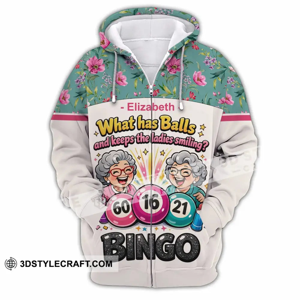 Unisex Shirt - Custom What Has Balls And Keeps The Ladies Smiling Bingo Shirt - Zipper Hoodie / S - T-shirt