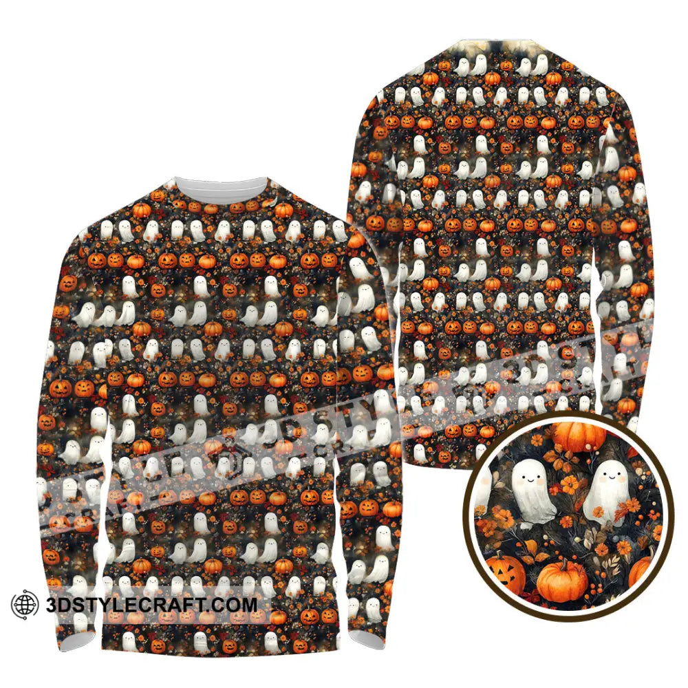 Unisex Shirt Halloween Design Ghost Pumpkin Shirt Long Sleeve Shirt / S T shirt