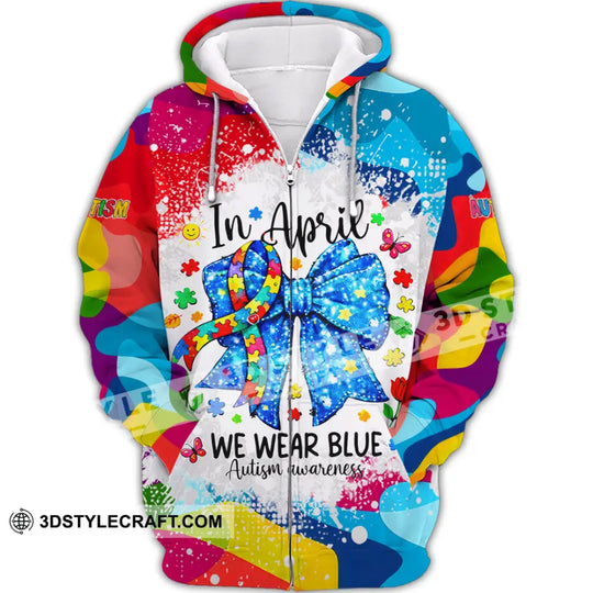 Unisex Shirt - In April We Wear Blue Autism Awareness 3D Shirt style option 2