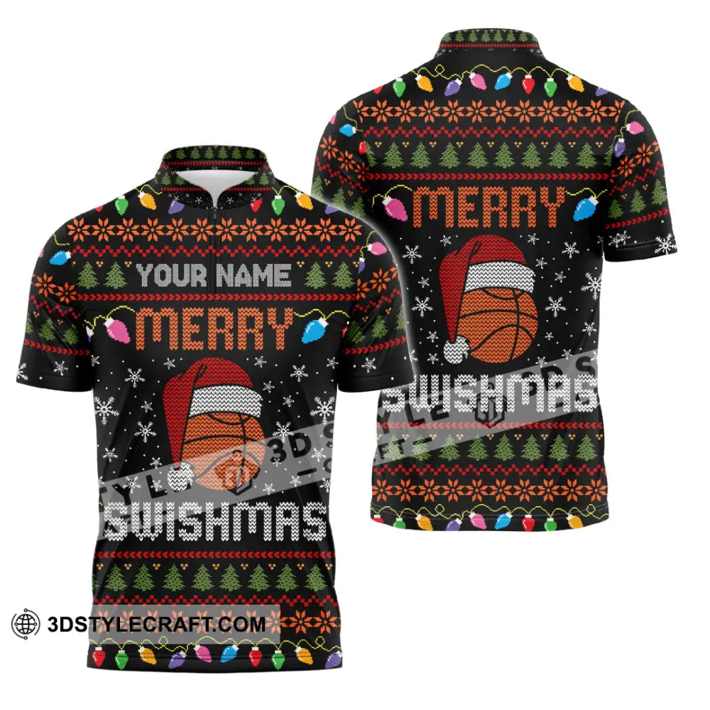 Unisex Shirt - Merry Swishmas Christmas Shirt Zipper Polo Shirt / S T-shirt