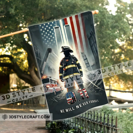 United States Flag, Fireman 911 Memorial - American Memorial Flag style option 1
