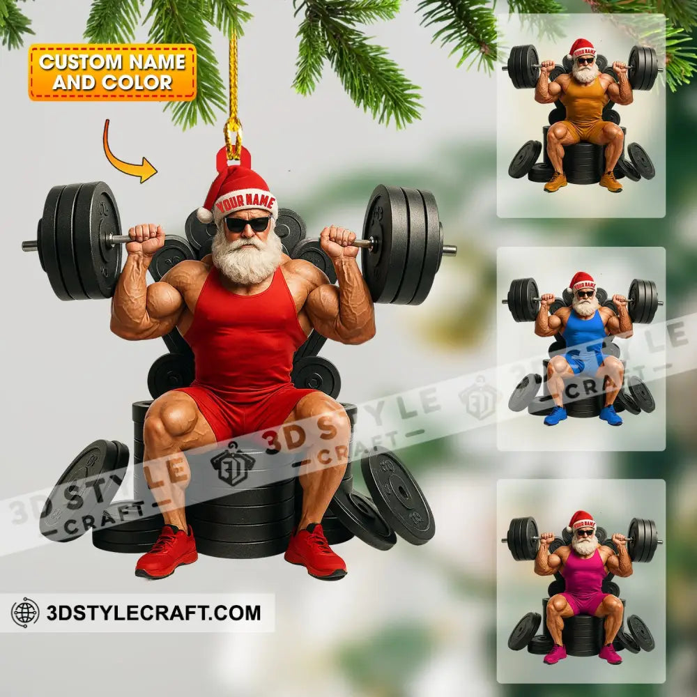 Weightlifting Santa Home Decor Christmas Ornament Personalized Ornament 3.54’’ / 1 Ornament Ornament