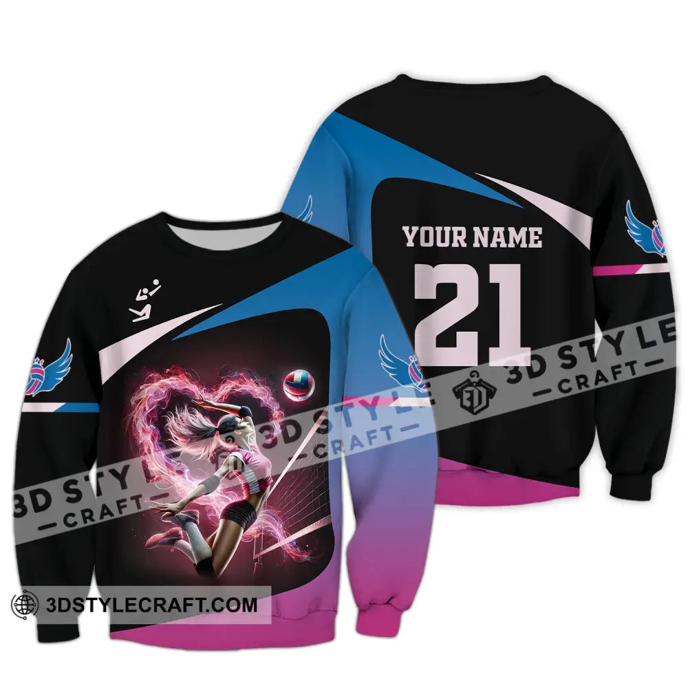 Woman Shirt Custom Name And Number Volleyball Love T-Shirt Long Sleeve / S T-Shirt