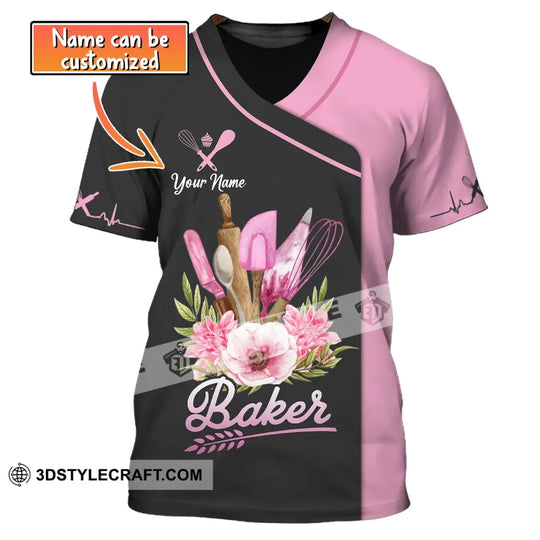 Woman Shirt, Custom Name Baker Shirt, Bakery Uniform Shirt, Bakery Chef, Baking Lovers Gift style option 1