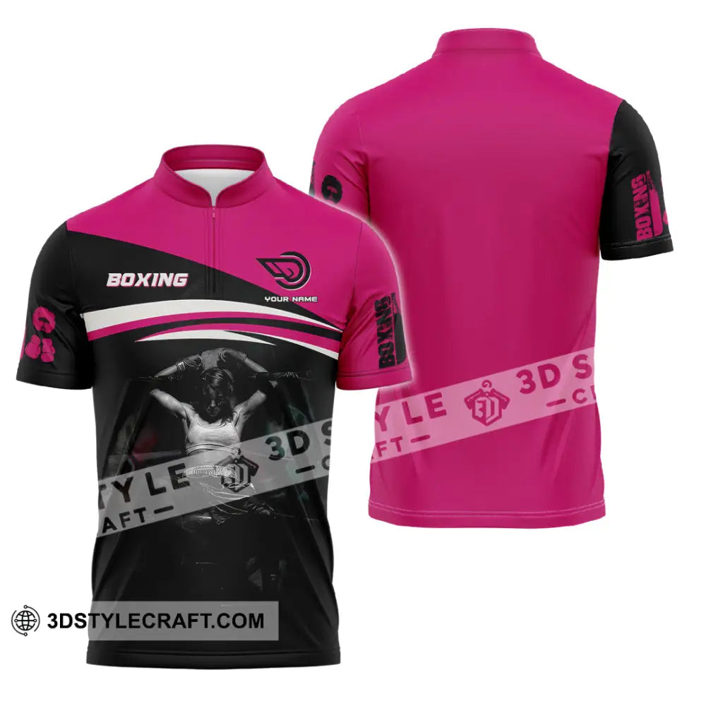 Woman Shirt Custom Name Boxing Long Sleeve T-Shirt Zipper Polo / S T-Shirt