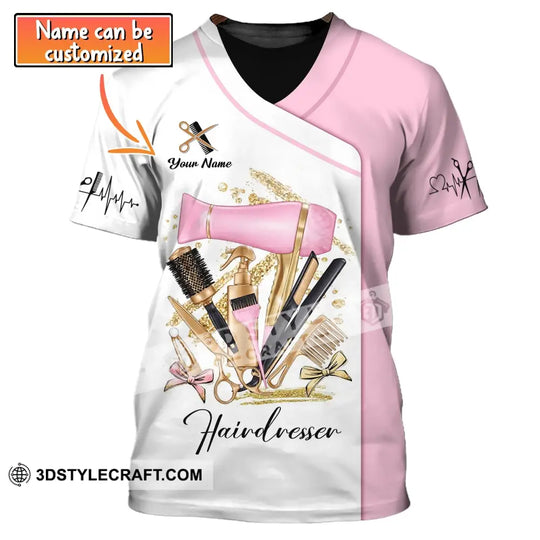 Woman Shirt, Custom Name Hairdresser Shirt, Hairstylist Apparel, T-Shirt For Barber Shop style option 1