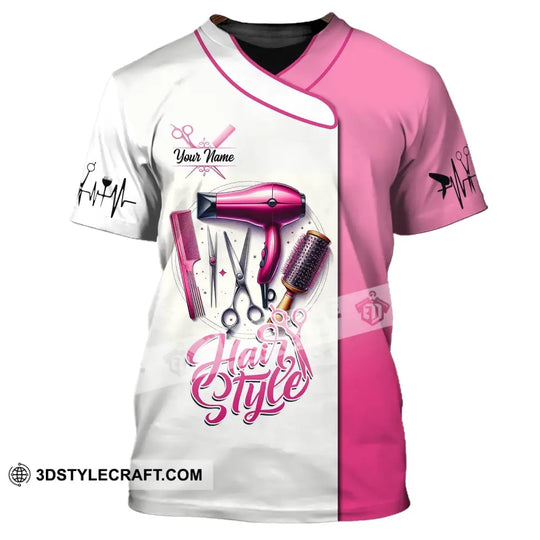 Woman Shirt, Custom Name Hairdresser Shirt, Hairstylist Apparel, T-Shirt For Barber Shop style option 2