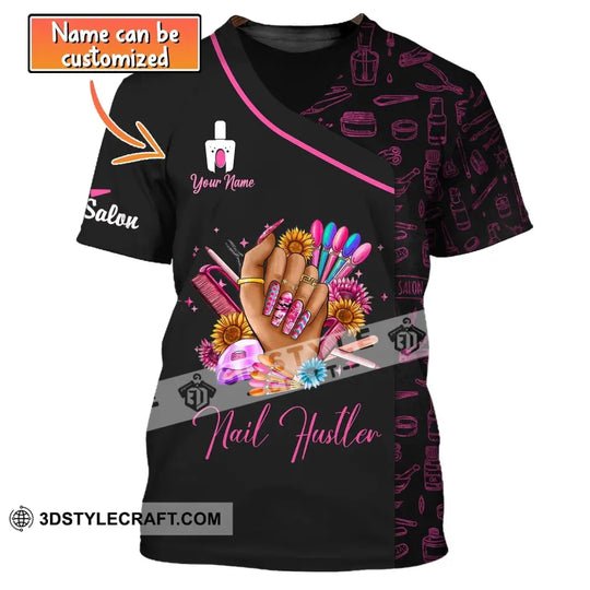 Woman Shirt, Custom Name Nail Artist Shirt, Nail Hustler, Nail Salon T-Shirt style option 1