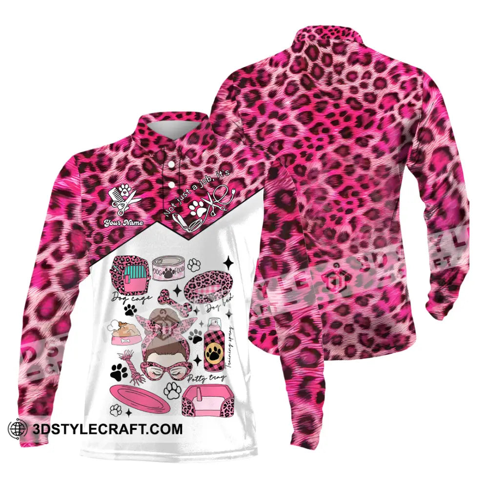 Women Shirt - Custom It’s Not Just A Job It’s Love Pet Groomer Shirt Long Sleeve Polo / S T-shirt